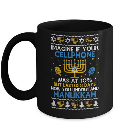 Funny Hanukkah Chanukah Cellphone Menorah Ugly Sweater Mug Coffee Mug | Teecentury.com