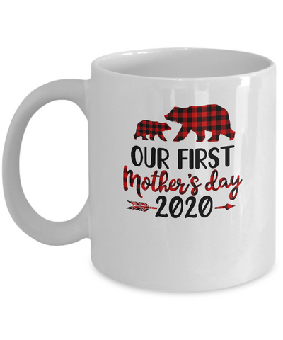 Our First Mothers Day Mommy Baby 2020 Red Plaid Bear Mug Coffee Mug | Teecentury.com