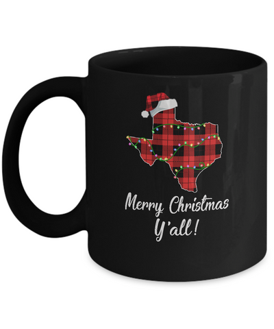 Merry Christmas Y'all Texas State Red Plaid Gift Mug Coffee Mug | Teecentury.com