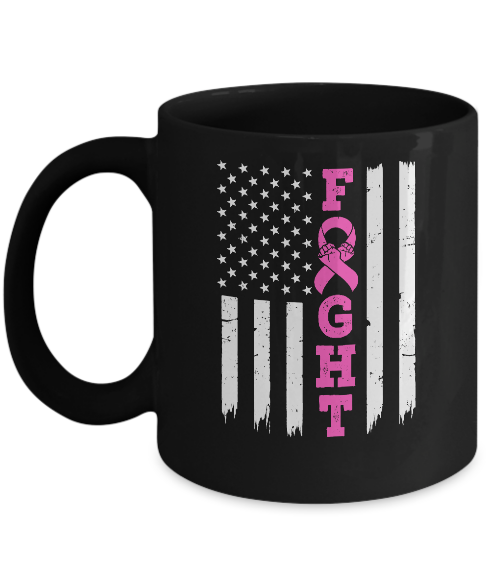 Breast Cancer Awareness American Flag Distressed Mug Coffee Mug | Teecentury.com