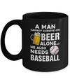 A Man Cannot Survive On Beer Alone He Also Needs BaseBall Mug Coffee Mug | Teecentury.com