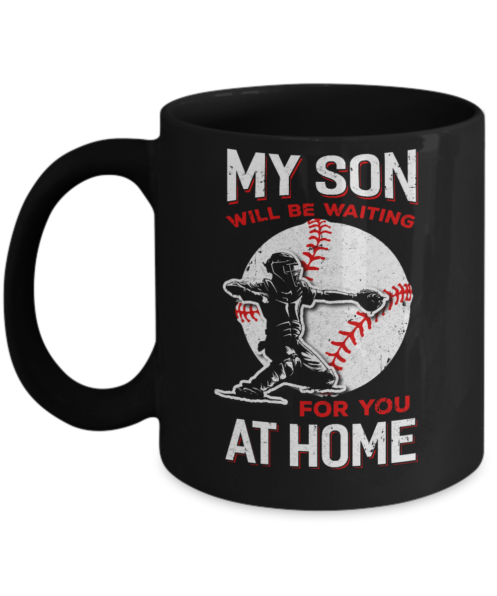  Womens My Son Will Be Waiting For You at Home Baseball Dad Mom  Gift V-Neck T-Shirt : Sports & Outdoors