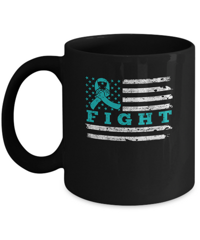 Fight Teal Ribbon US Flag Ovarian Cancer Awareness Mug Coffee Mug | Teecentury.com