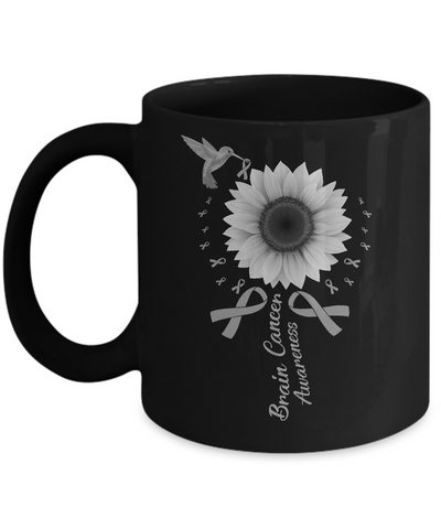 Hummingbird Sunflower Gray Ribbon Brain Cancer Awareness Mug Coffee Mug | Teecentury.com