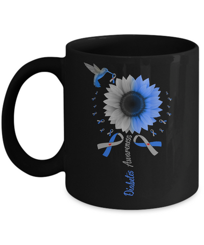 Hummingbird Sunflower Blue Gray Ribbon Diabetes Awareness Mug Coffee Mug | Teecentury.com